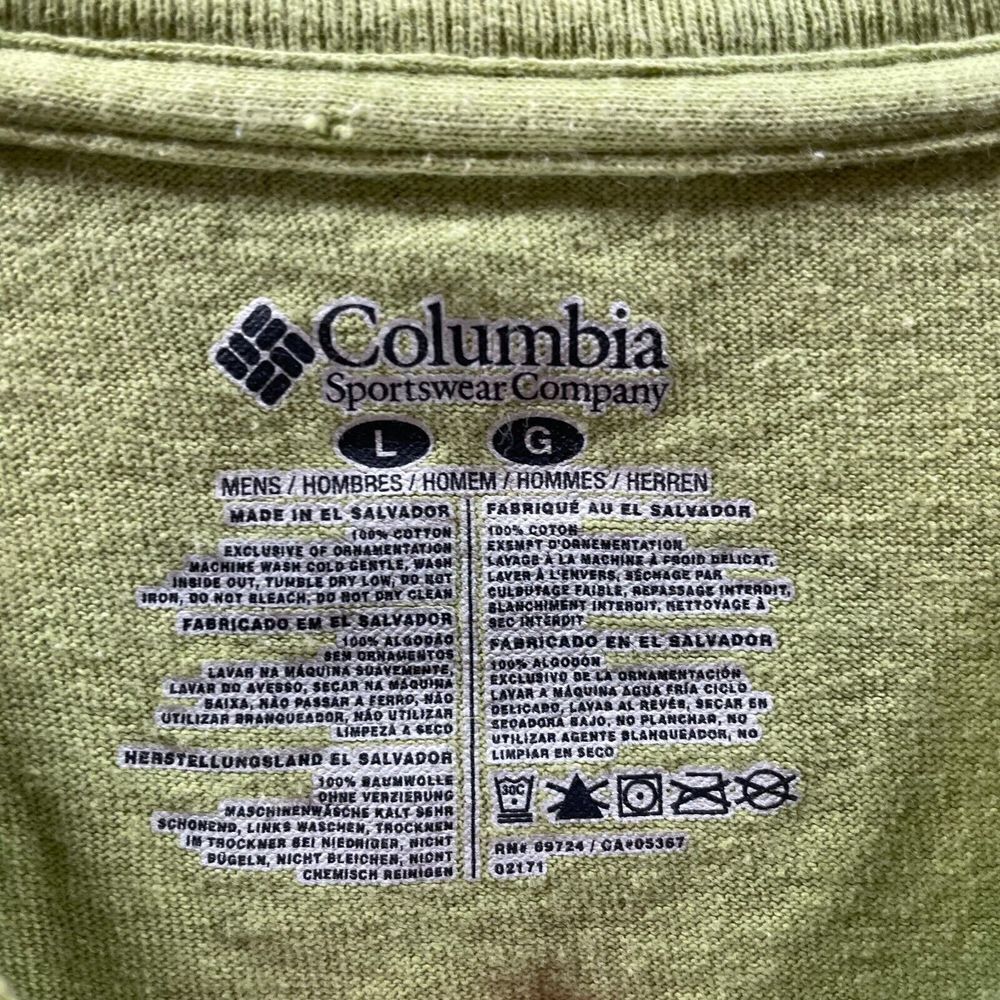 Columbia Shirt Mens Large Green Short Sleeve Outdoors Fishing Goodie Logo Crew - Picture 5 of 7